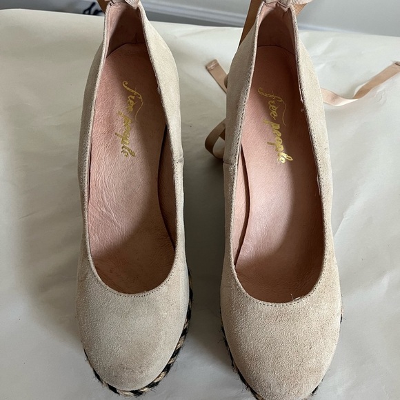 Free People Nude Charade Suede Platform Ballerina Ribbon Tie Espradille size 41 - Picture 2 of 13